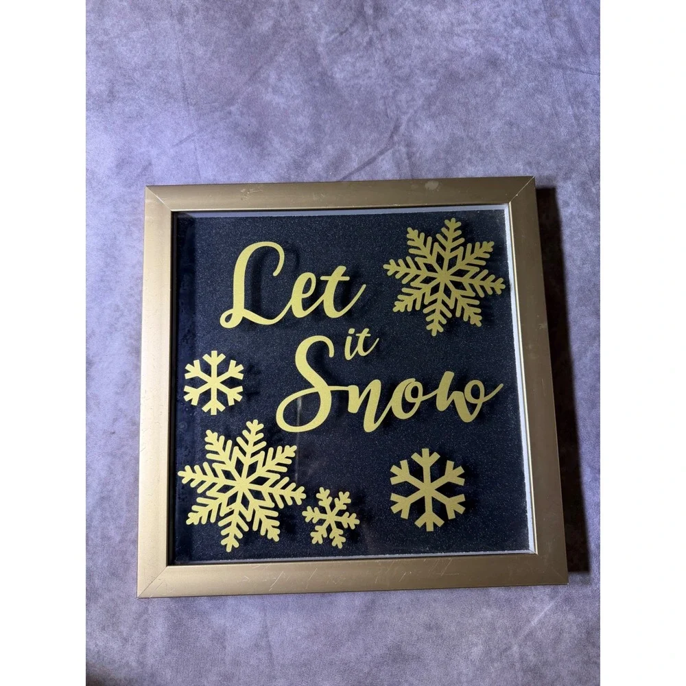 Premier Home Imports Let It Snow Gold Black Glitter Shadow Box Wall Decor 12x12